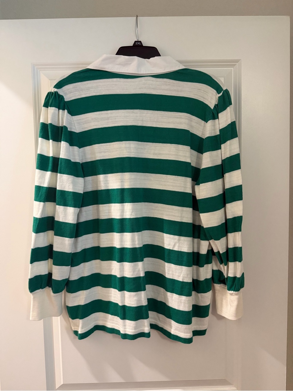 LOFT Green & White Striped Polo Sweater Top - Picture 2 of 3